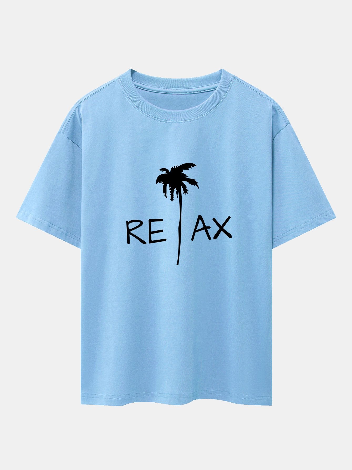 Relax Palm Tree Print Drop Shoulder Oversize T-Shirt