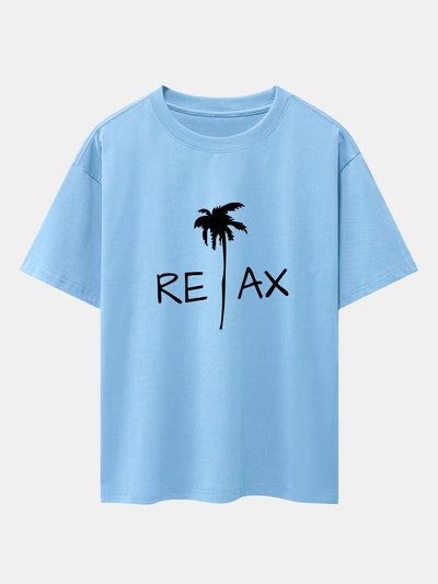 Relax Palm Tree Print Drop Shoulder Oversize T-Shirt