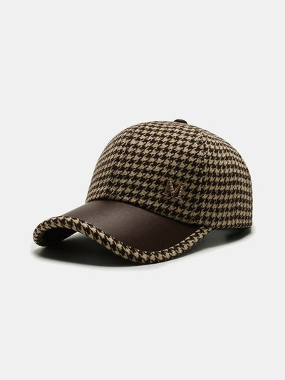 Vintage Houndstooth M Letter Woolen Fabric Baseball Cap