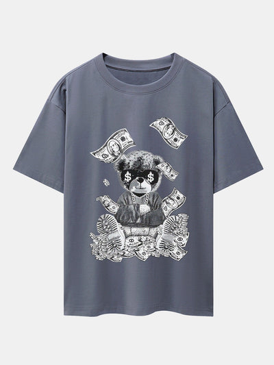 Money Bear Print Drop Shoulder Oversize T-Shirt