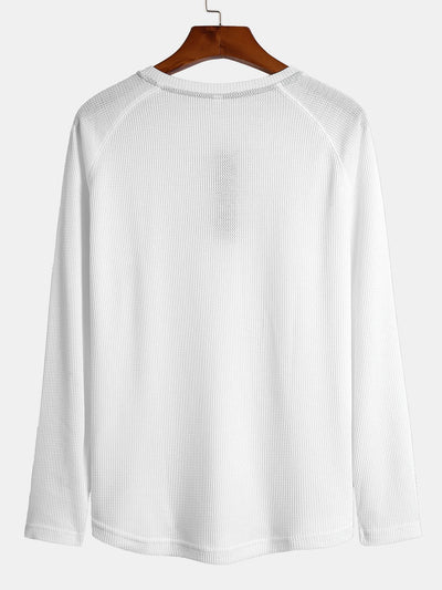 3 Pieces Long Sleeve Arc Hem Waffle Henley Shirt