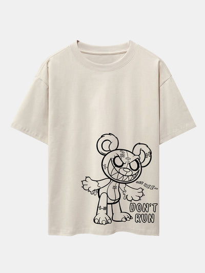 Slogan Cartoon Bear Print Drop Shoulder Oversize T-Shirt
