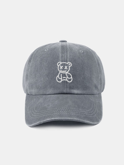Neutral Casual Washed Cotton Sun Shading Baseball Cap With Teddy Bear Pattern