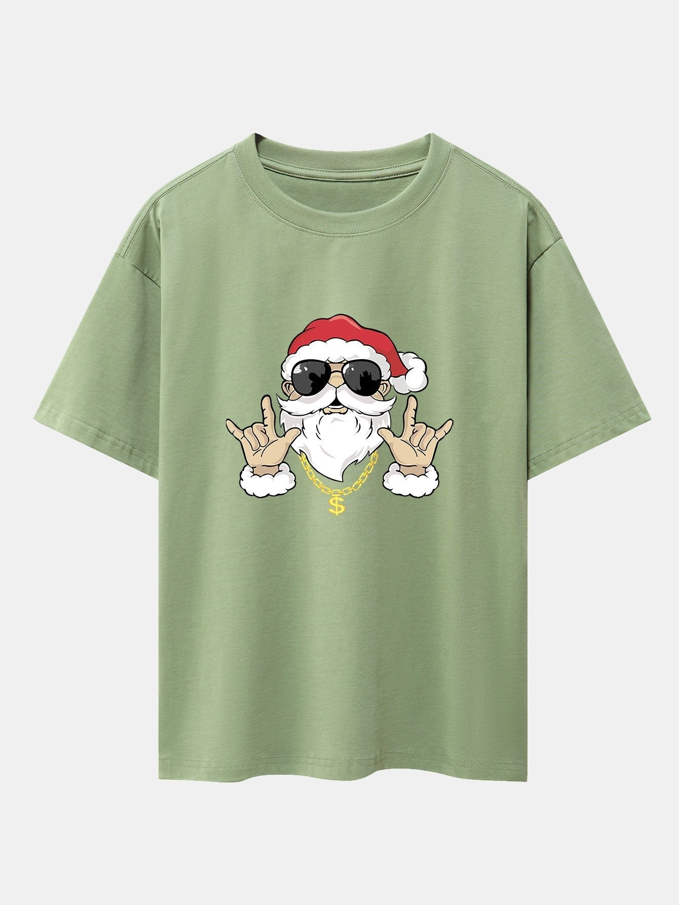 Hip Hop Santa Print Heavy Weight Drop Shoulder Oversize T-Shirt