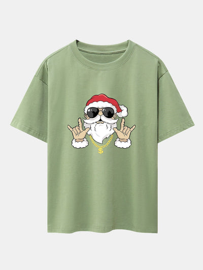 Hip Hop Santa Print Heavy Weight Drop Shoulder Oversize T-Shirt