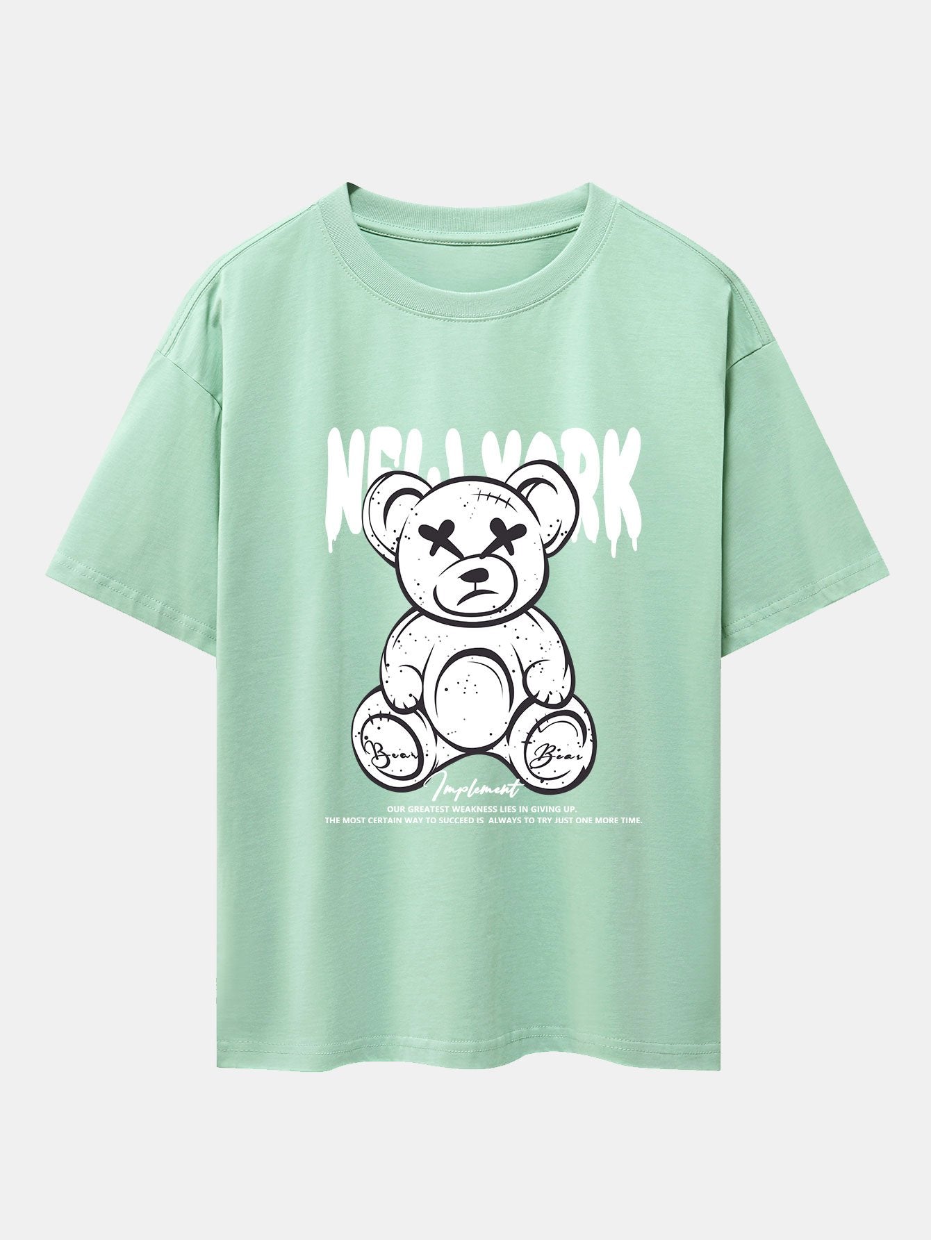 Slogan Bear Print Drop Shoulder Oversize T-Shirt