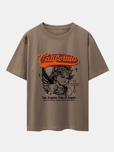 California Angel Print Drop Shoulder Oversize T-Shirt