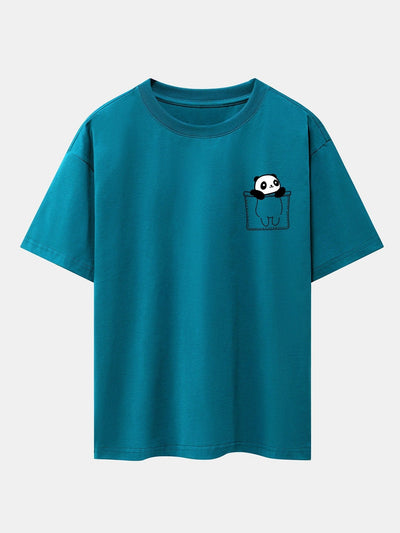 Pocket Panda Print Drop Shoulder Oversize T-Shirt