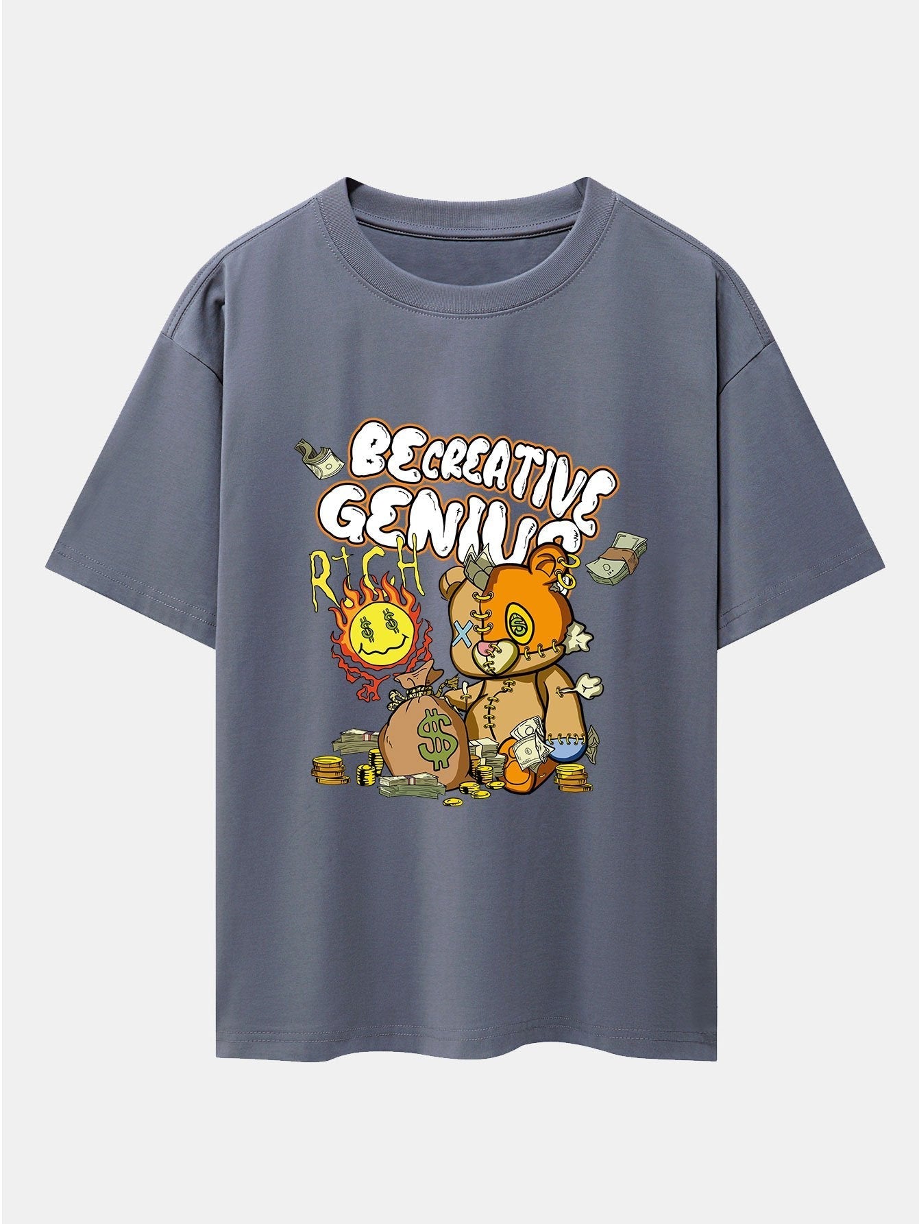 Rich Bear Print Drop Shoulder Oversize T-Shirt