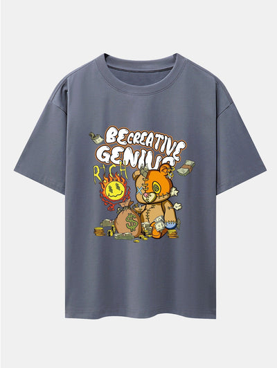 Rich Bear Print Drop Shoulder Oversize T-Shirt