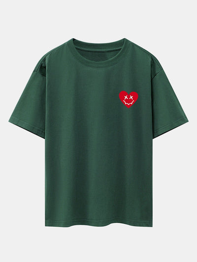 Smiley Heart Print Drop Shoulder Oversize T-Shirt