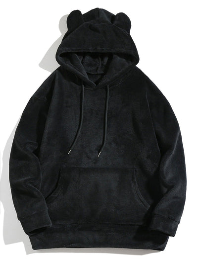 Relax Fit Teddy Fleece Hoodie With Ears