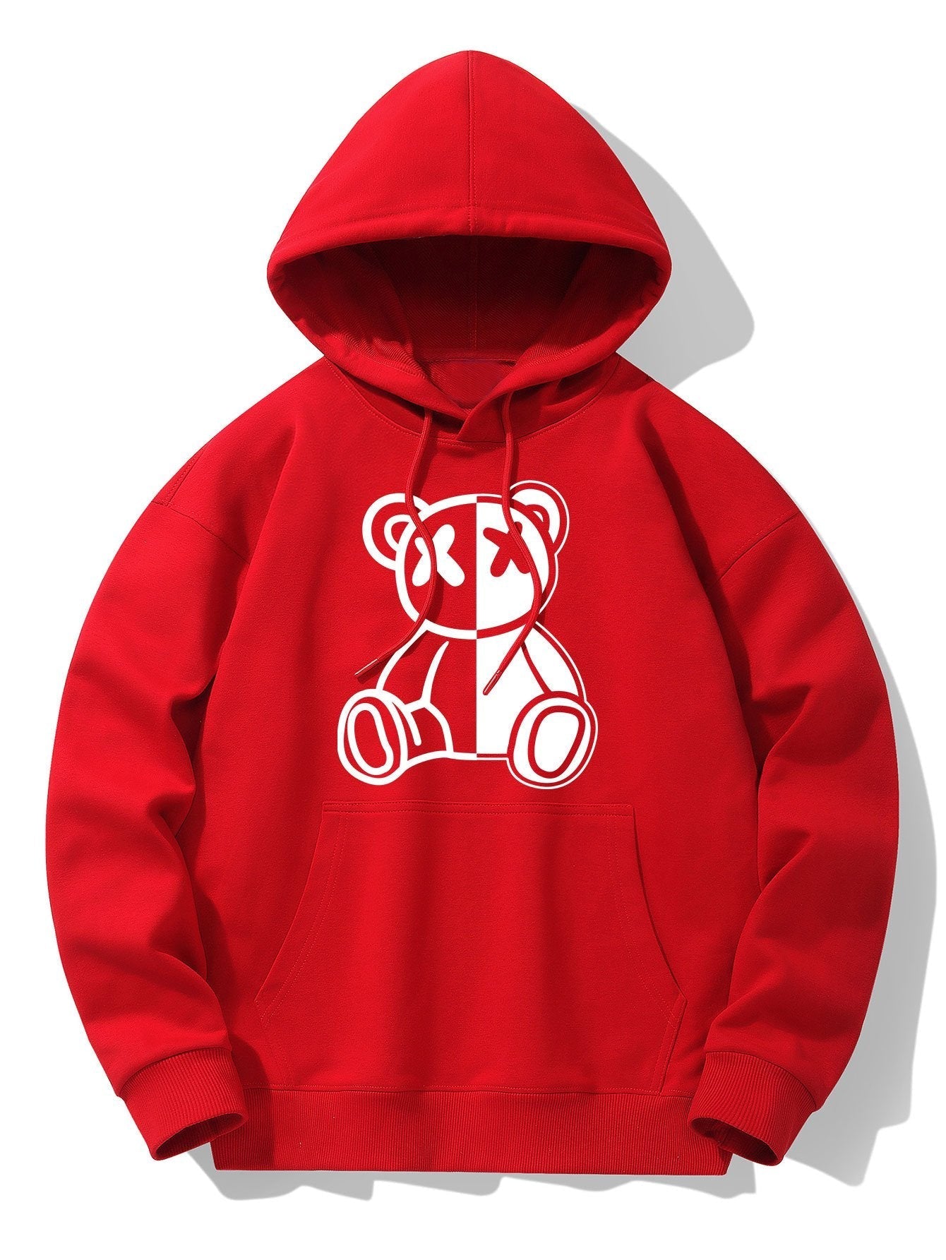 Bear Print Drop Shoulder Relaxed Hoodie