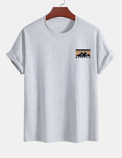 Regular Fit Stripe Mountains Print Cotton T-Shirt