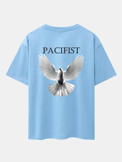 Pacifist Dove Back Print Drop Shoulder Oversize T-Shirt