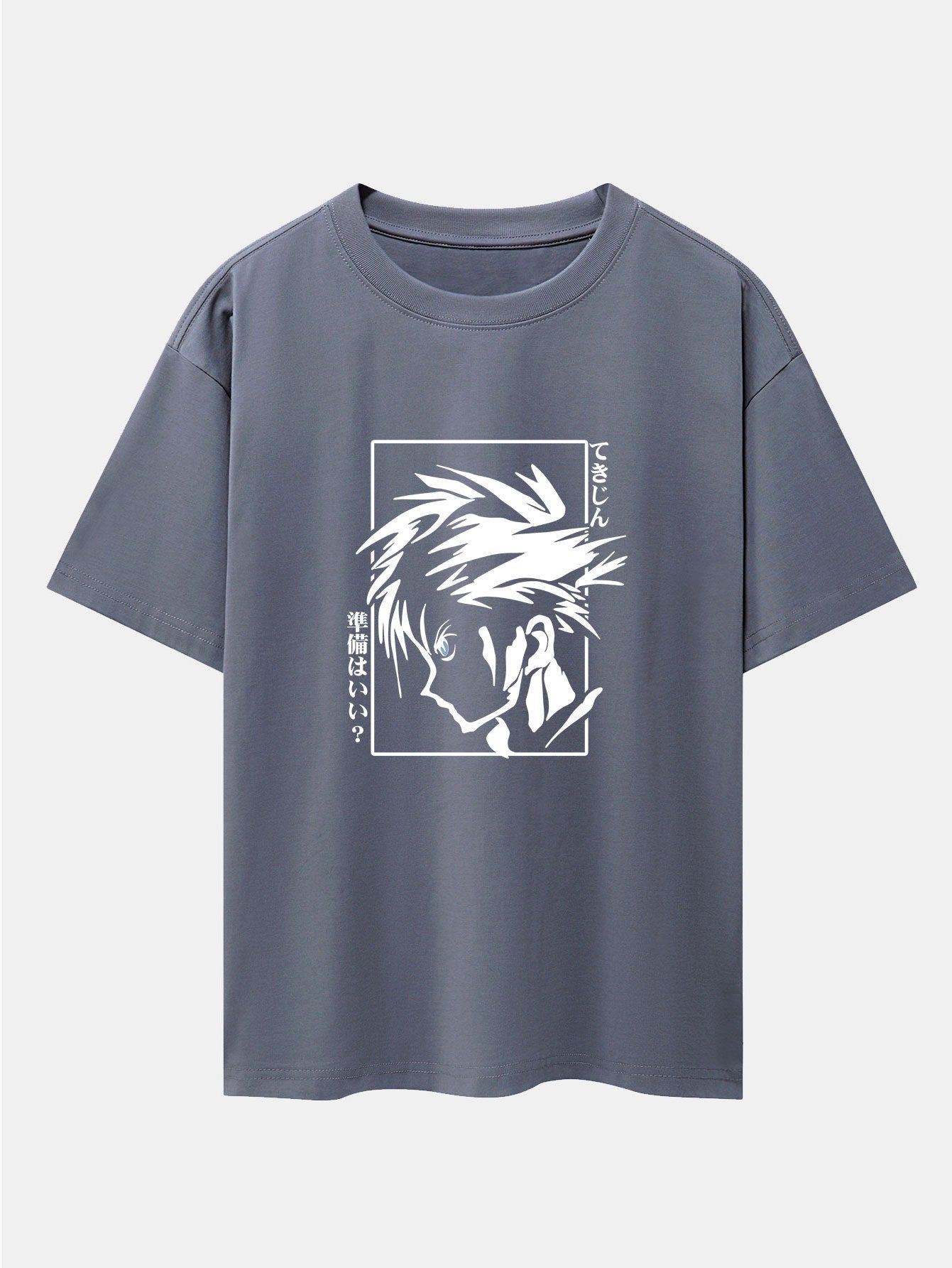 Japanese Comic Male Print Drop Shoulder Oversize T-Shirt