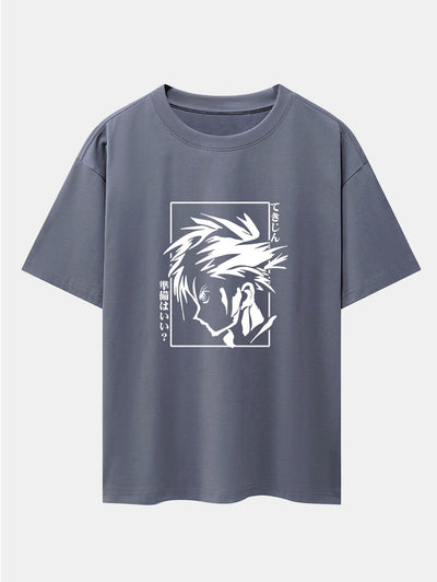 Japanese Comic Male Print Drop Shoulder Oversize T-Shirt