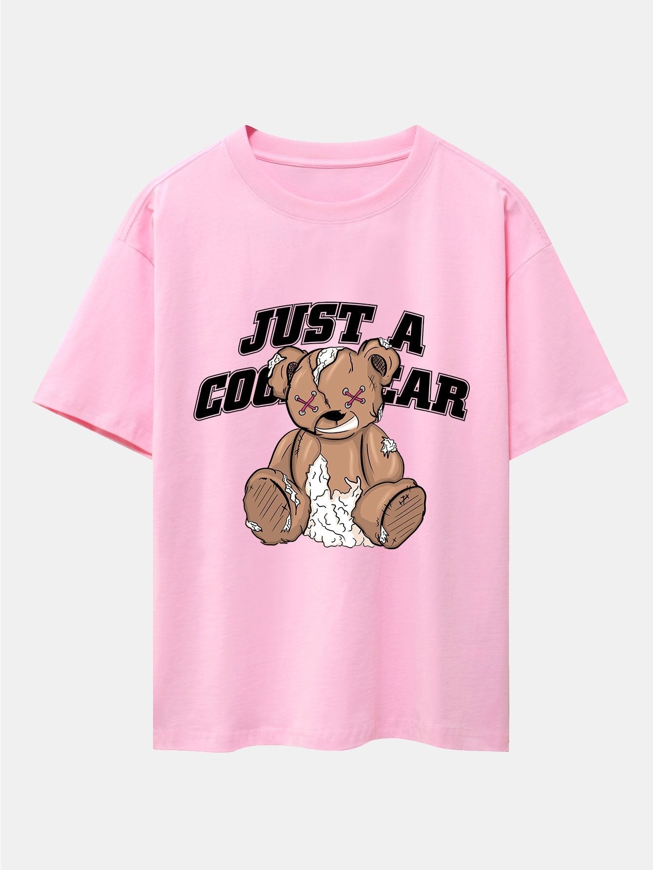 Tattered Bear Print Drop Shoulder Oversize T-Shirt
