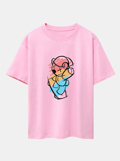 Graffiti Skateboard Bear Print Drop Shoulder Oversize T-Shirt