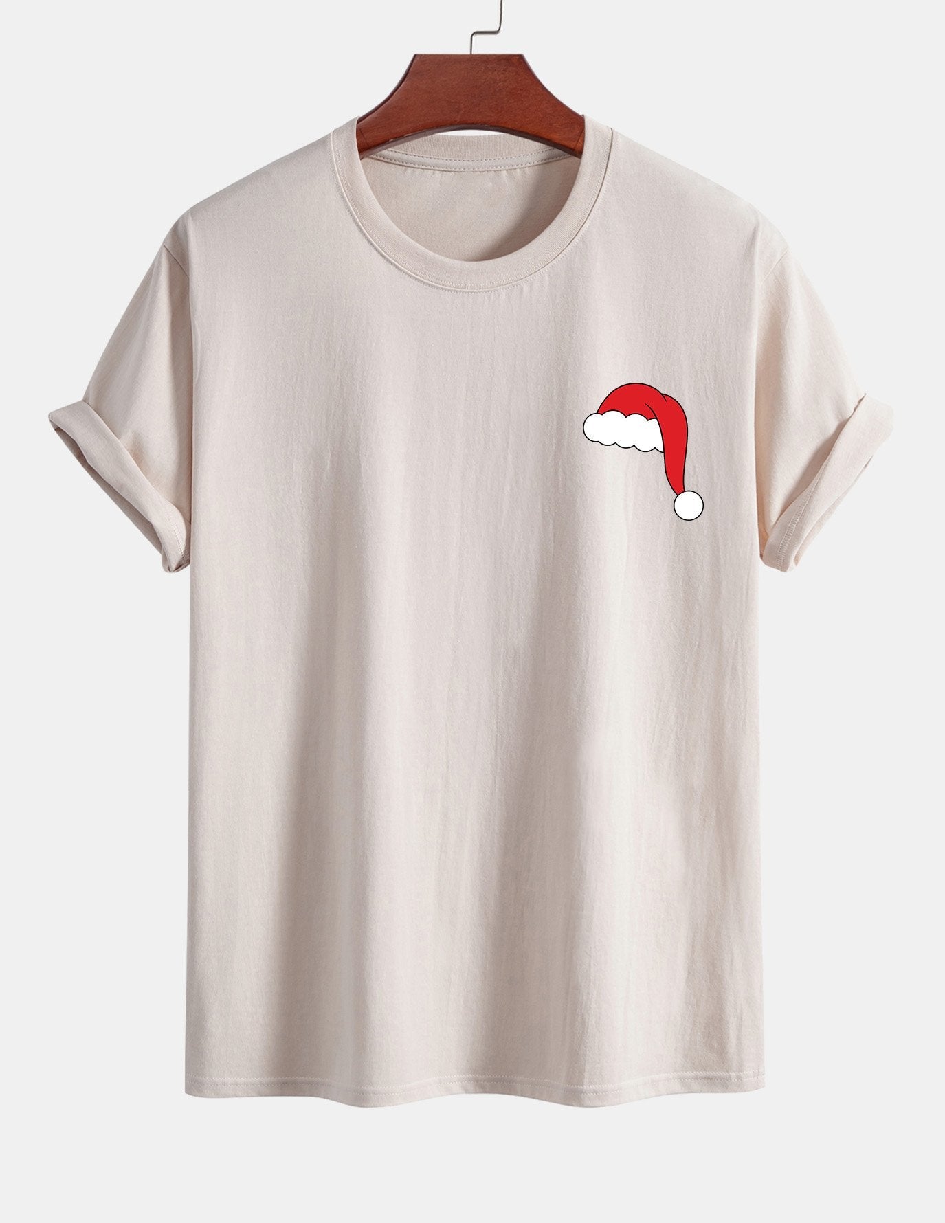 Regular Fit Santa Hat Print Cotton T-Shirt