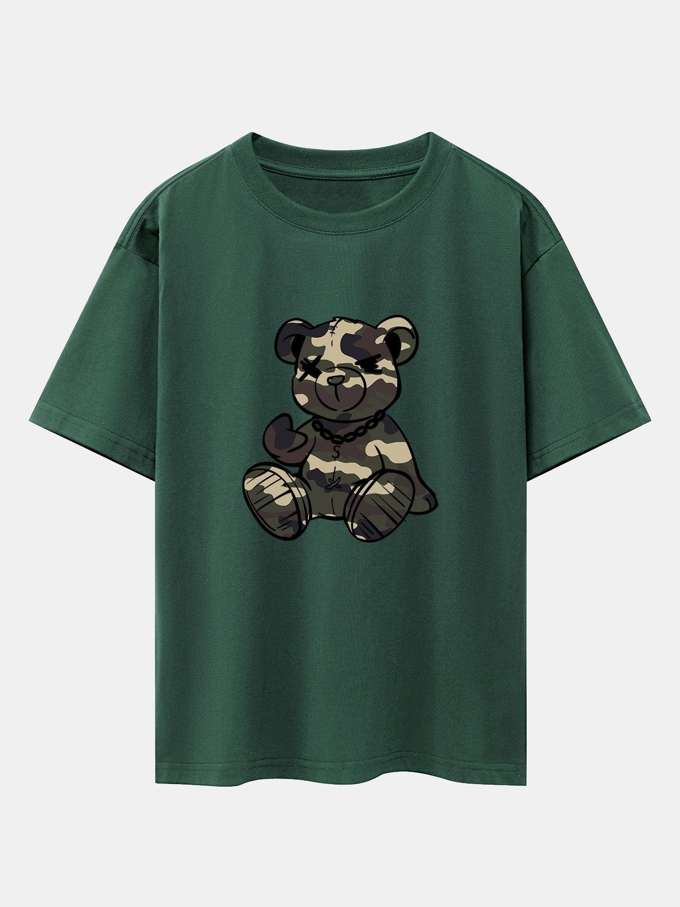 Camouflage Bear Print Drop Shoulder Oversize T-Shirt