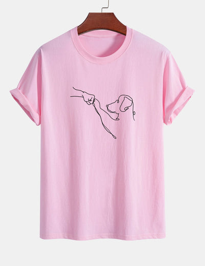 Regular Fit Dog Line Drawing Print Cotton T-Shirt