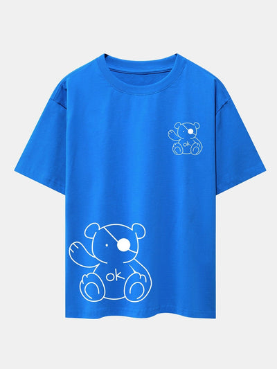 Bear Print Drop Shoulder Oversize T-Shirt
