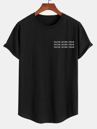 Slogan Print Cotton Arc Hem T-Shirt