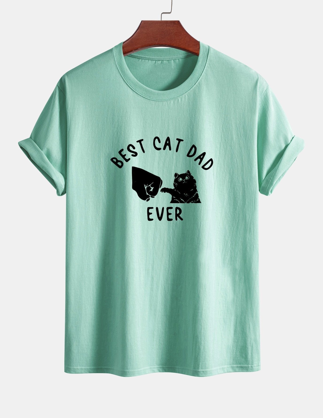 Regular Fit Best Cat Dad Ever Print Cotton T-Shirt