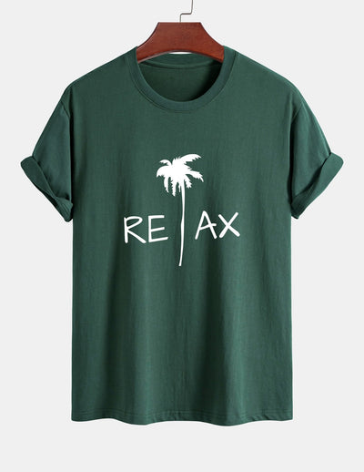 Regular Fit Relax Palm Tree Print Cotton T-Shirt