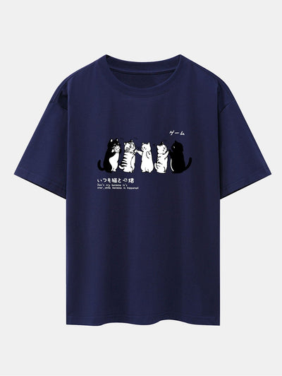Friend Cat Print Drop Shoulder Oversize T-Shirt
