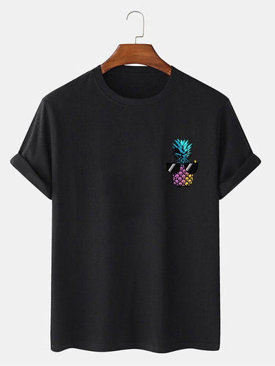 Pineapple With Sunglasses Print T-Shirt