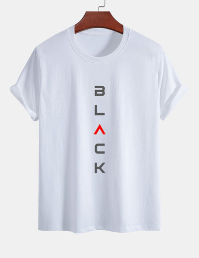 Regular Fit Black Print Cotton T-Shirt