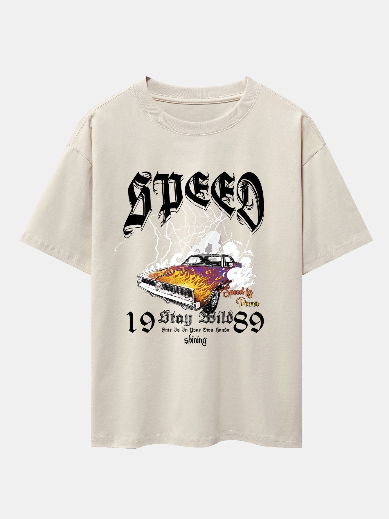 Lightning Speed Car Print Drop Shoulder Oversize T-Shirt
