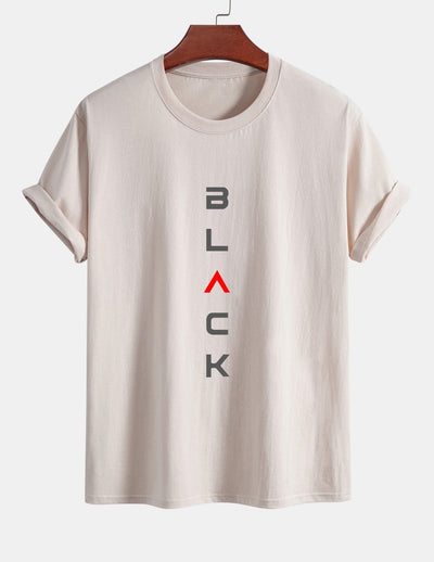 Regular Fit Black Print Cotton T-Shirt