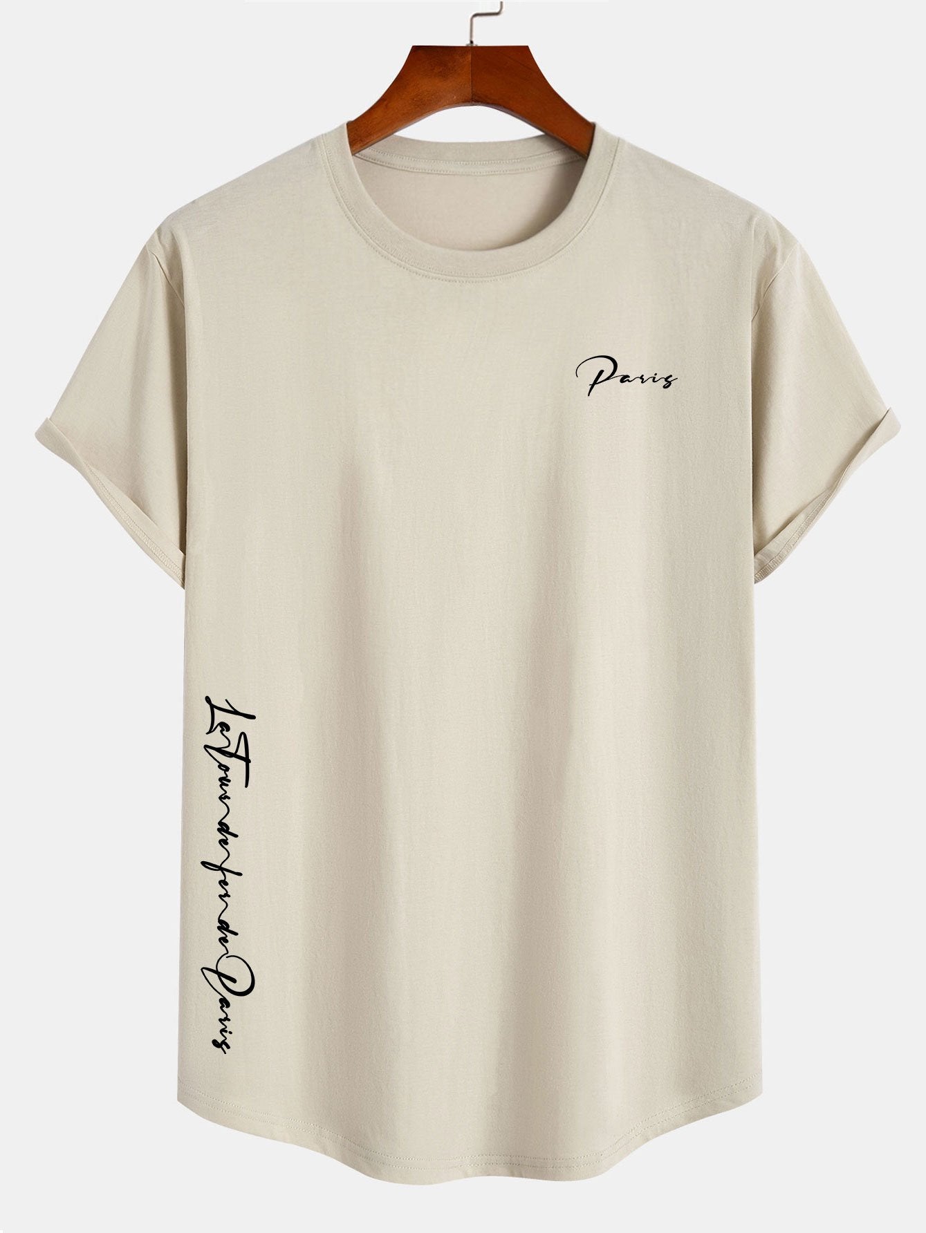 Paris Slogan Print Cotton Arc Hem T-Shirt