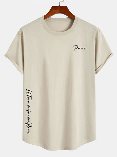Paris Slogan Print Cotton Arc Hem T-Shirt