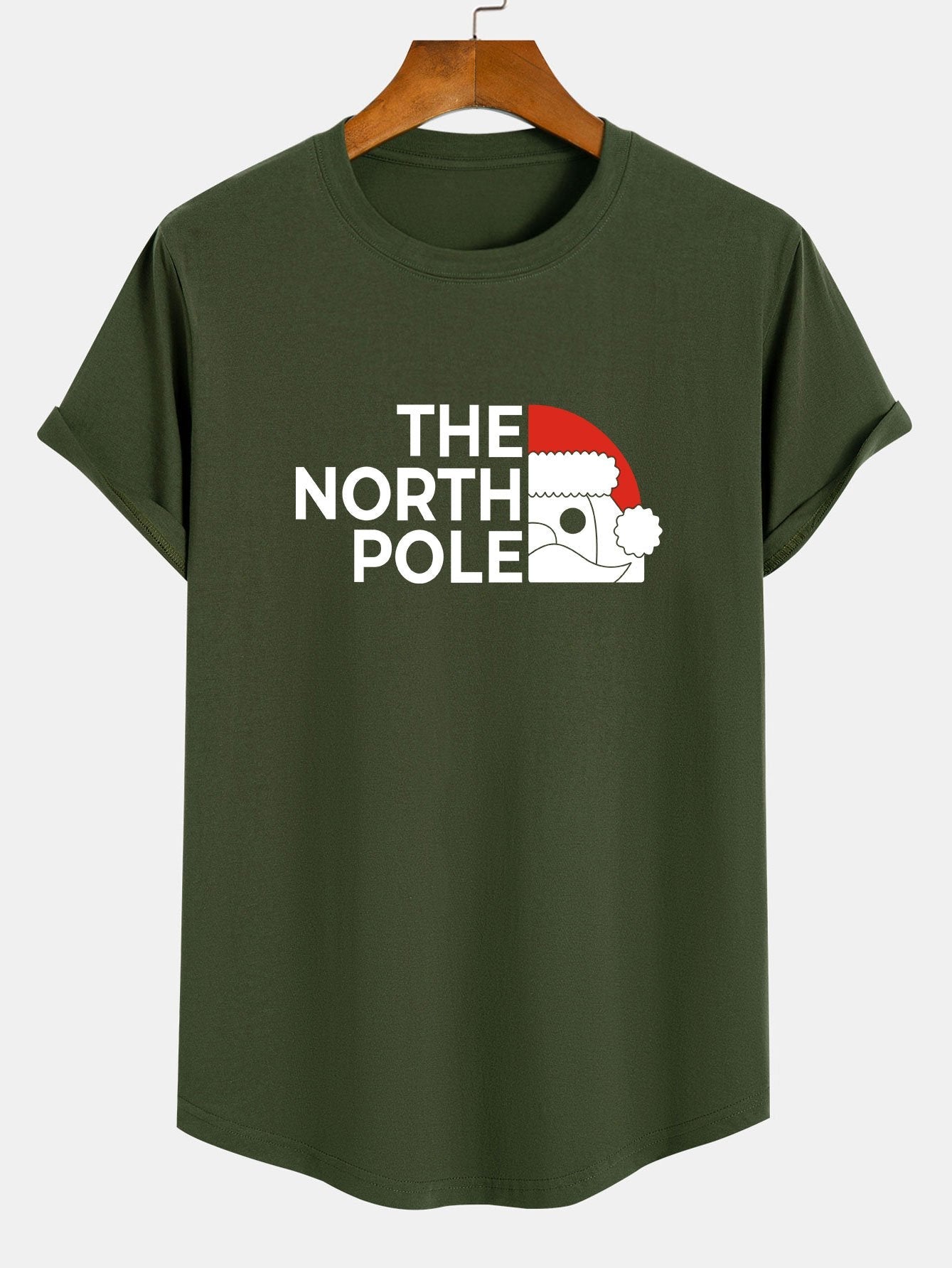 Santa Claus Slogan Print Cotton Arc Hem T-Shirt