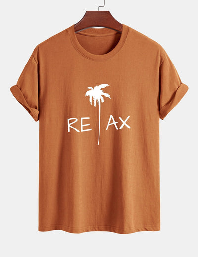 Regular Fit Relax Palm Tree Print Cotton T-Shirt