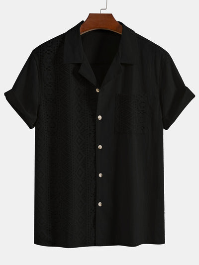 Geometric Textured Patchwork Cuban Shirt