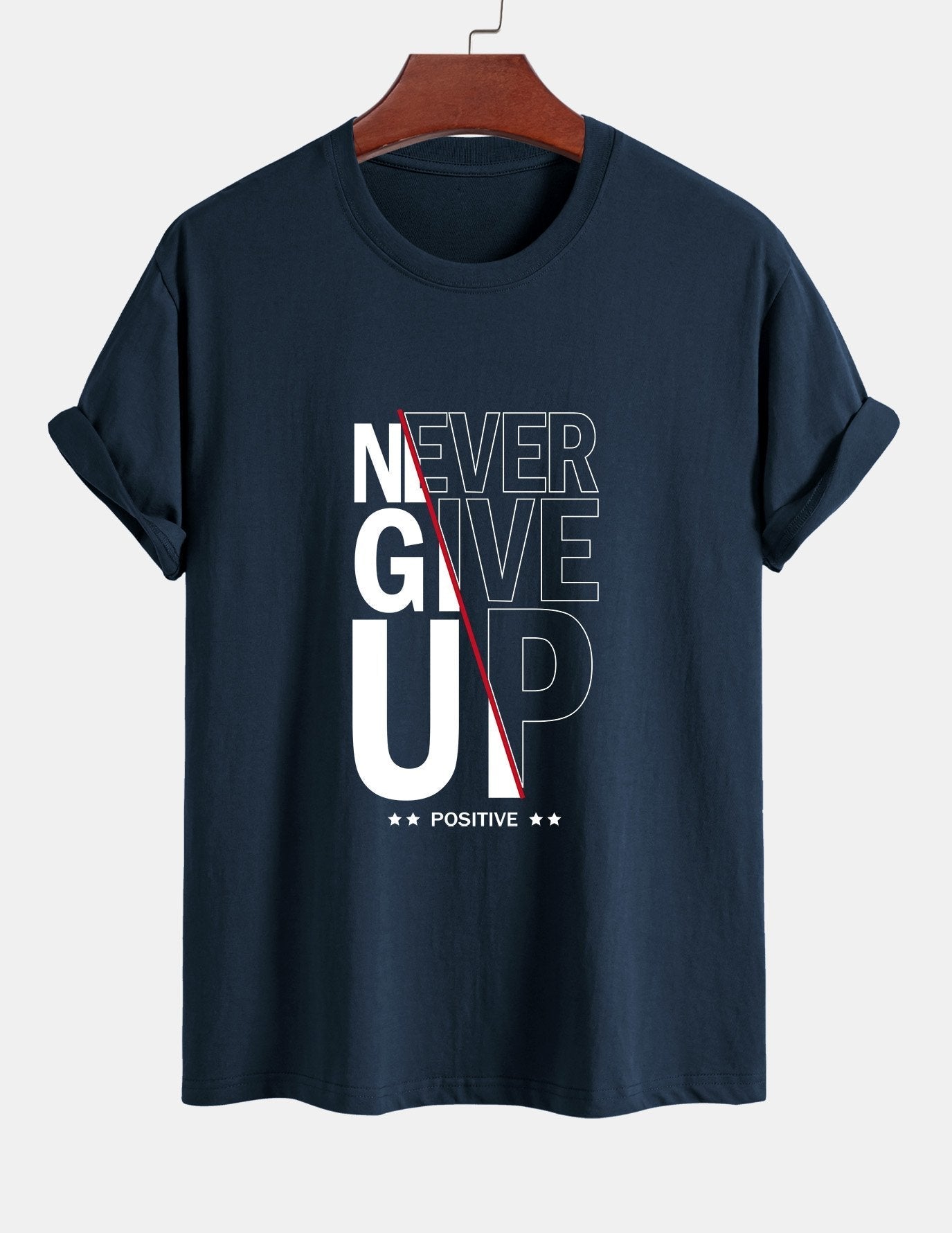 Regular Fit Never Give Up Print Cotton T-Shirt