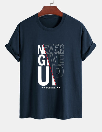 Regular Fit Never Give Up Print Cotton T-Shirt