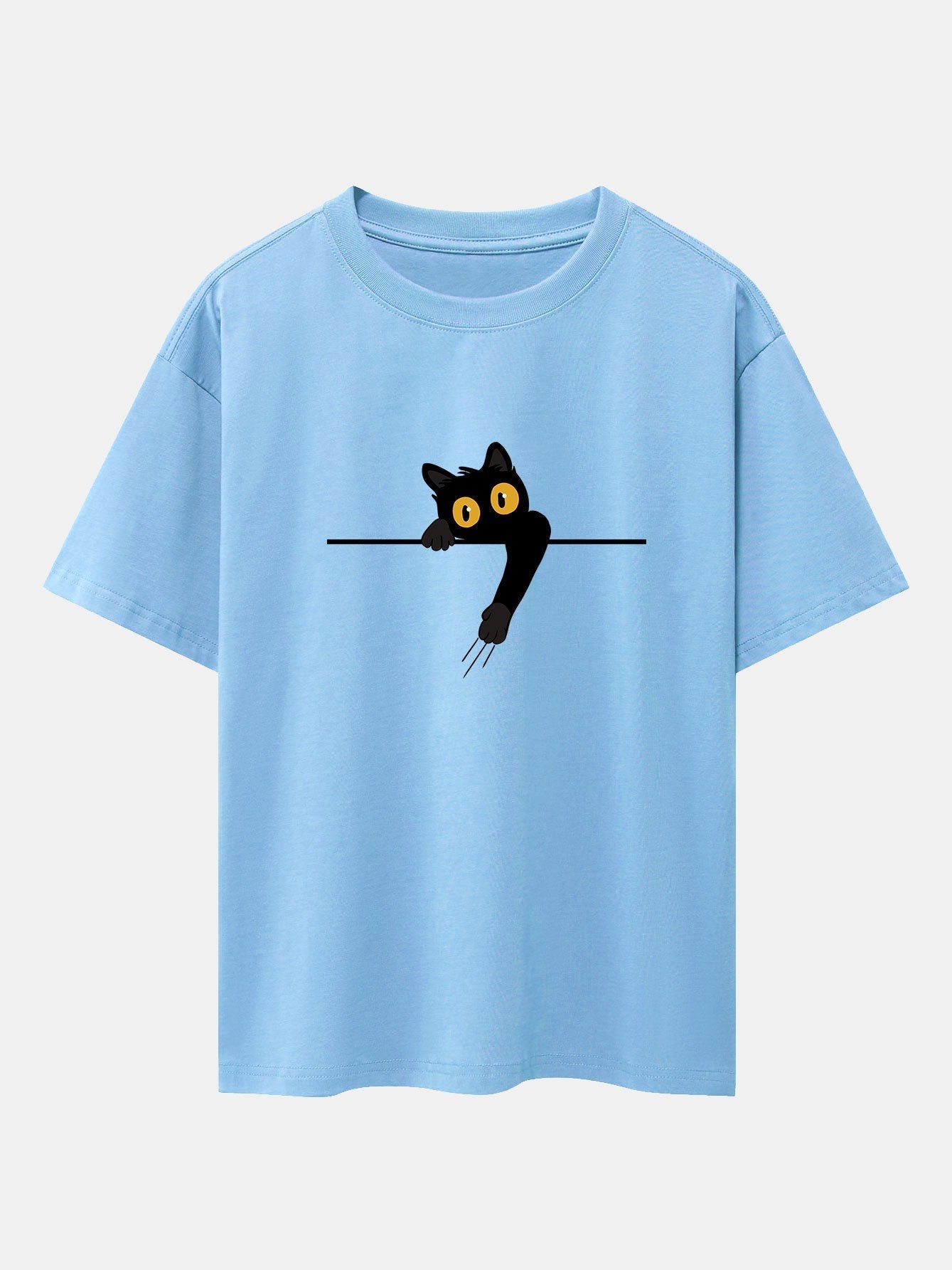 Black Cat Print Drop Shoulder Oversize T-Shirt