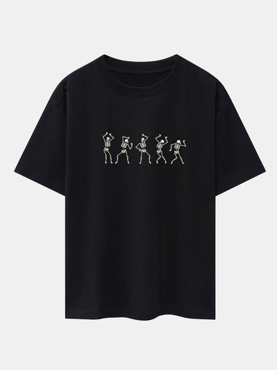 Dancing Skeleton Print Heavy Weight Drop Shoulder Oversize T-Shirt