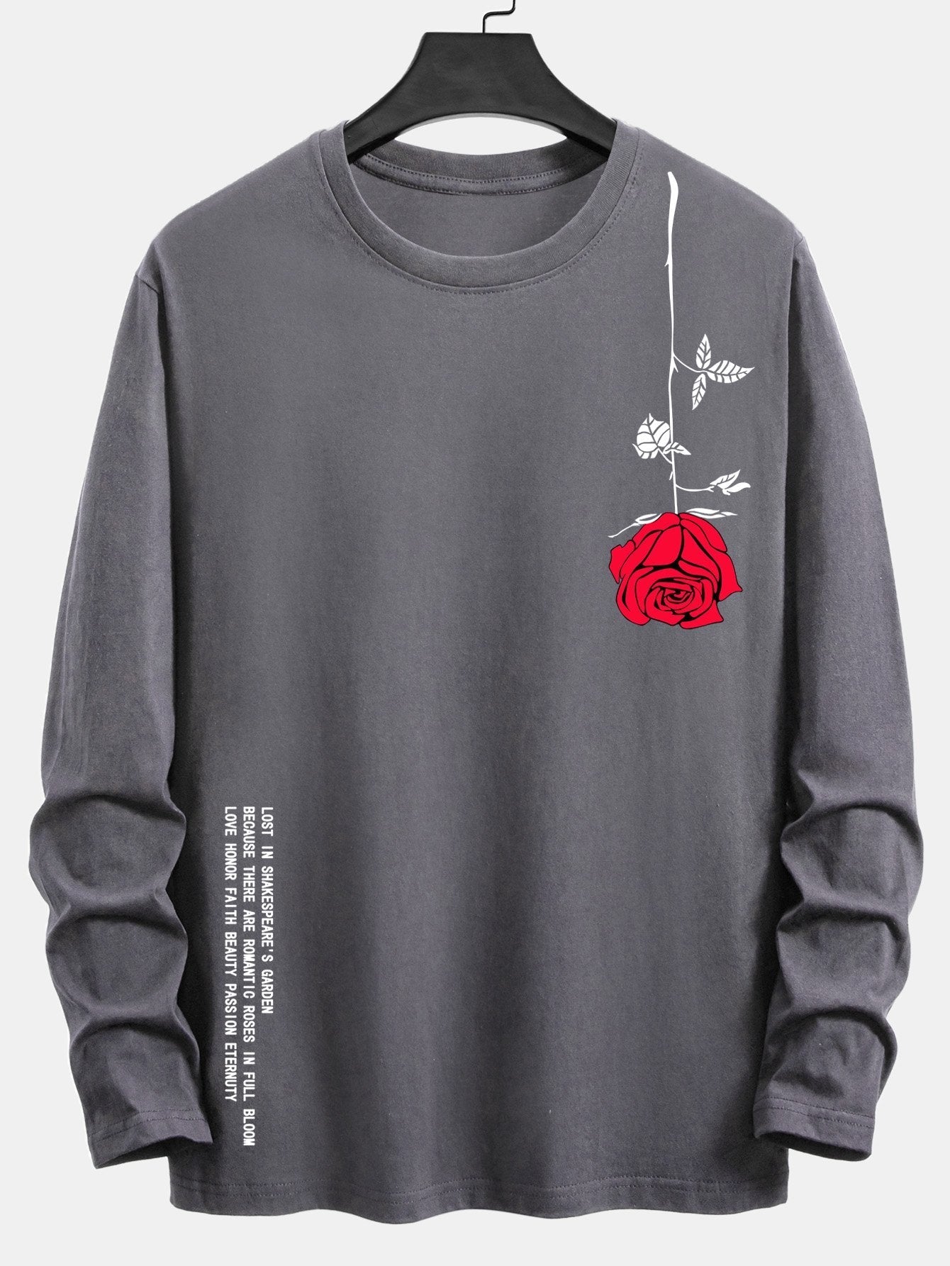 Long Sleeve Rose Slogan Print Cotton T-Shirt