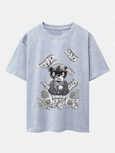 Money Bear Print Drop Shoulder Oversize T-Shirt