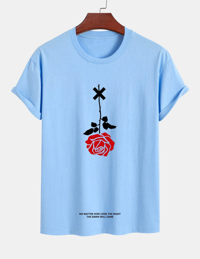 Regular Fit Inverted Rose Slogan Print Cotton T-Shirt
