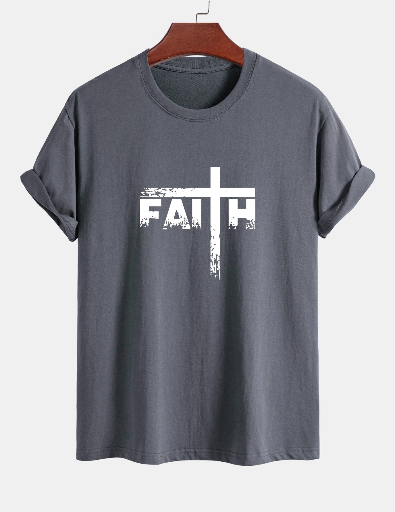 Regular Fit Faith Cross Print Cotton T-Shirt