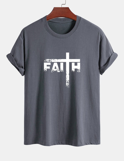 Regular Fit Faith Cross Print Cotton T-Shirt