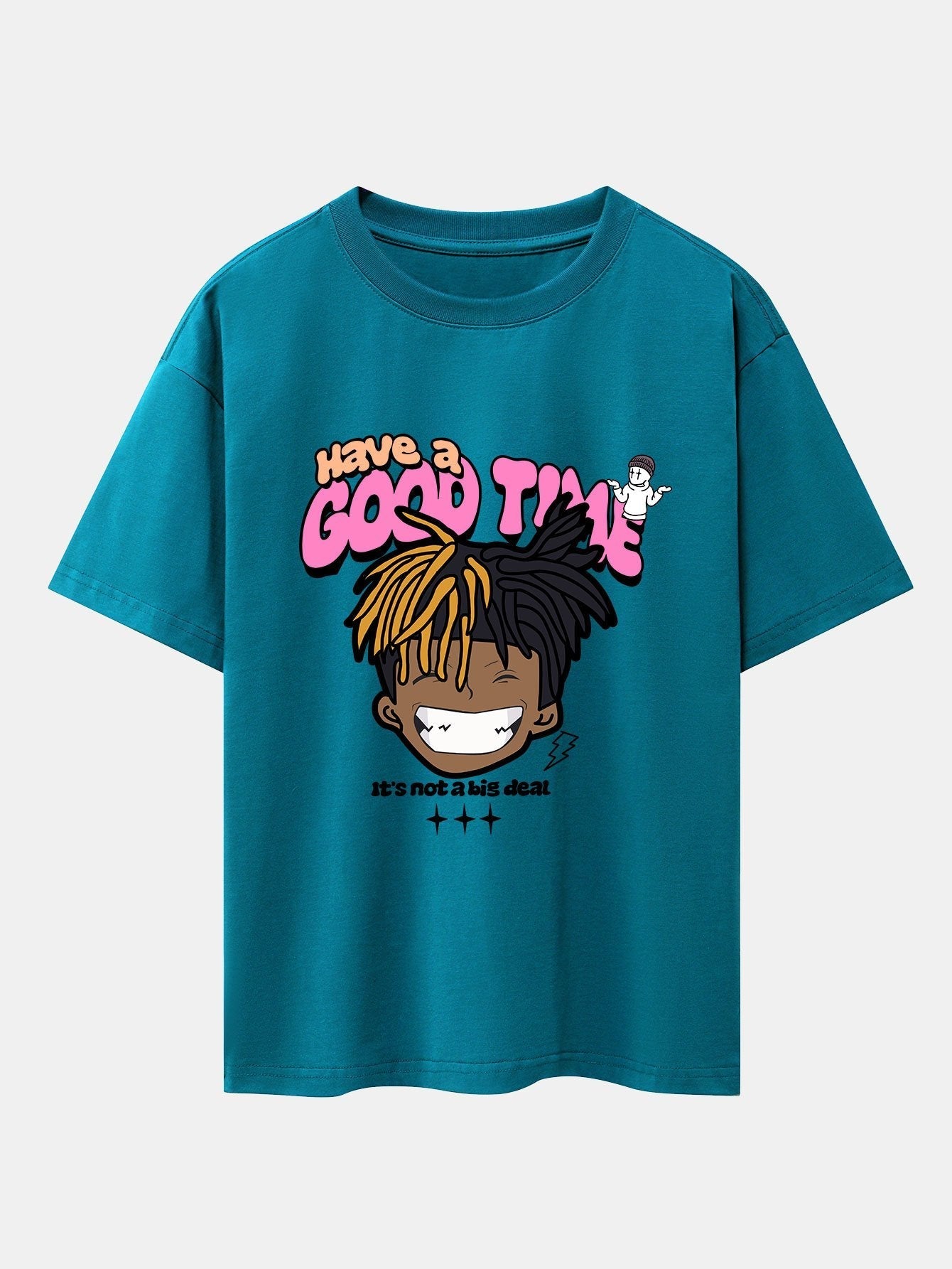 Cartoon Character Slogan Print Drop Shoulder Oversize T-Shirt